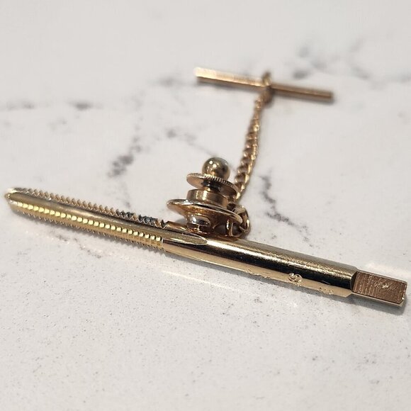 Gold Tone Textured & Shiny Tie Pin - Picture 2 of 4